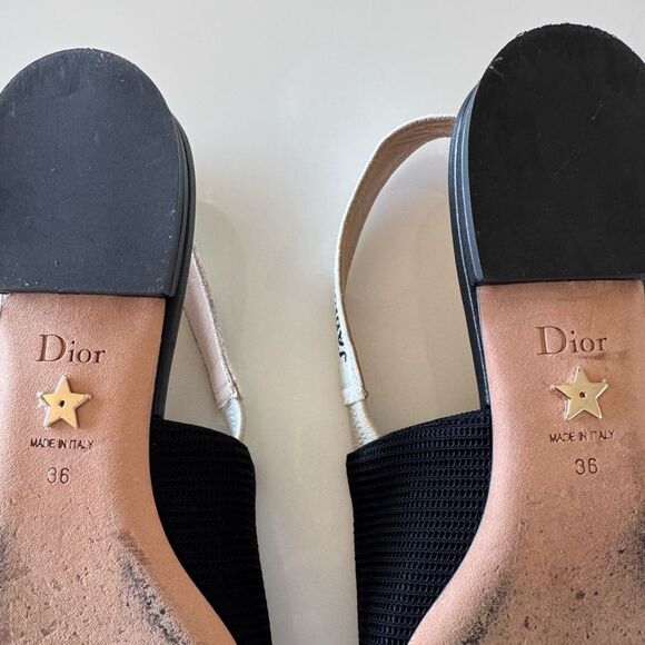 Dior J'Adior Black Fabric Pointed Toe Logo Bow Slingback Flats Size 36 US 6 - Picture 7 of 11